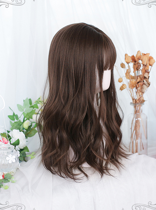 Brown Gentle Medium Length Curly Wig Classic Lolita Wigs