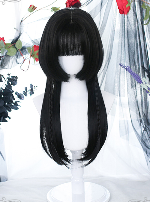 Pure Color Jellyfish Hairstyle Medium Length Straight Wig Gothic Lolita Wigs