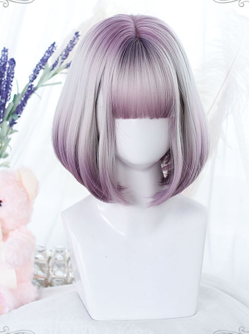 Purple Gradient Short Wig Natural Inner Buckle Hairstyle Sweet Lolita Wigs