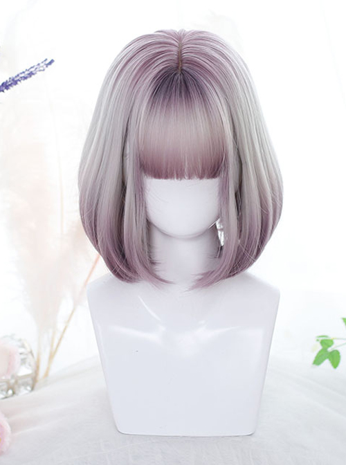 Purple Gradient Short Wig Natural Inner Buckle Hairstyle Sweet Lolita Wigs