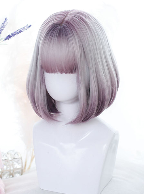 Purple Gradient Short Wig Natural Inner Buckle Hairstyle Sweet Lolita Wigs