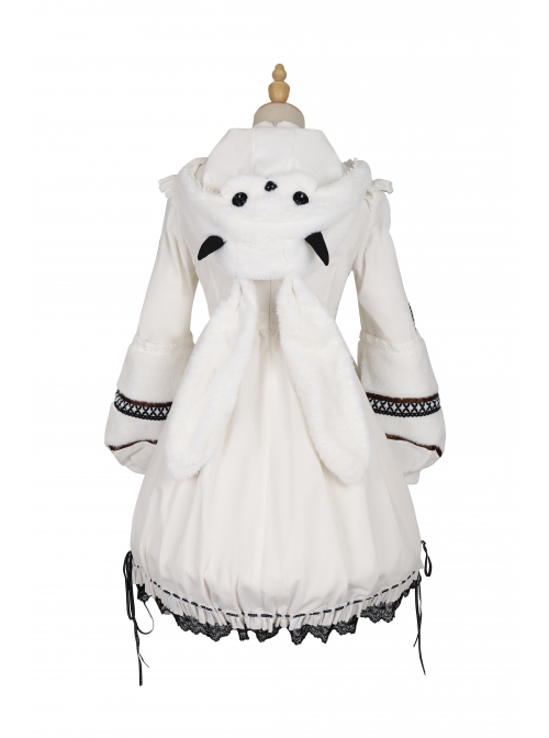 Devil Rabbit Series OP Autumn Winter Halloween Gothic Lolita Long Sleeve Dress With Detachable Plush Rabbit Ears Hat