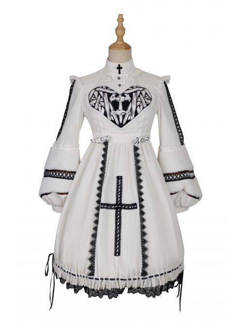 Devil Rabbit Series OP Autumn Winter Halloween Gothic Lolita Long Sleeve Dress With Detachable Plush Rabbit Ears Hat