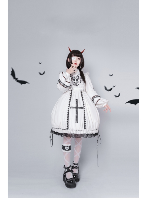 Devil Rabbit Series OP Autumn Winter Halloween Gothic Lolita Long Sleeve Dress With Detachable Plush Rabbit Ears Hat