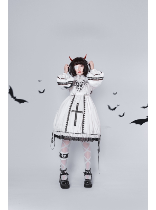Devil Rabbit Series OP Autumn Winter Halloween Gothic Lolita Long Sleeve Dress With Detachable Plush Rabbit Ears Hat