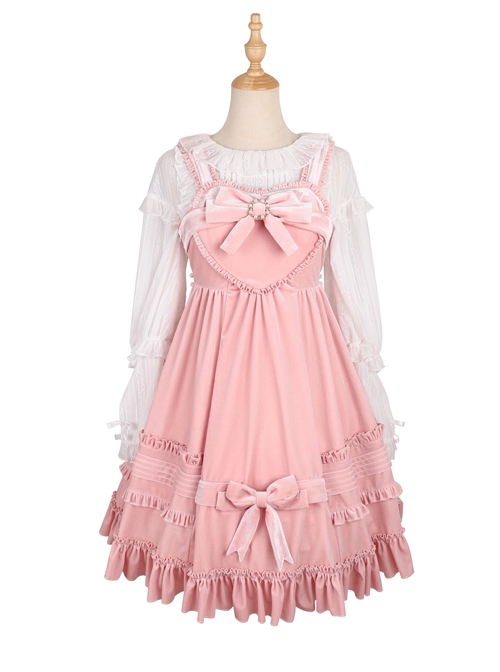 Rococo Series JSK Pure Color Velvet Elegant Classic Lolita Ruffle Sling Dress