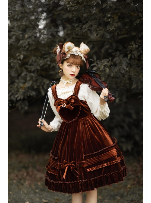 Rococo Series JSK Pure Color Velvet Elegant Classic Lolita Ruffle Sling Dress