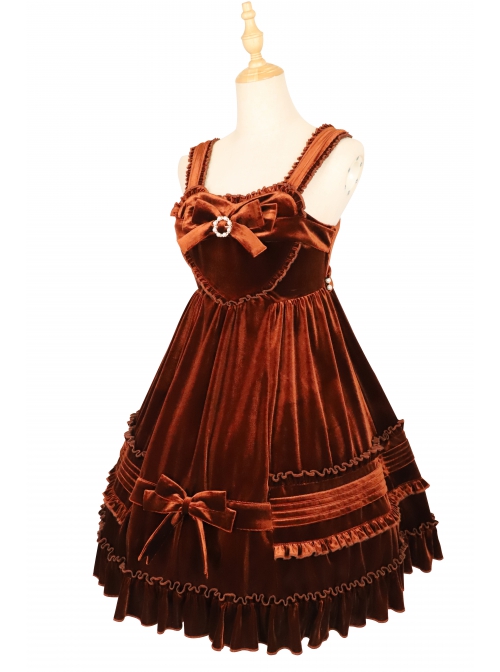 Rococo Series JSK Pure Color Velvet Elegant Classic Lolita Ruffle Sling Dress