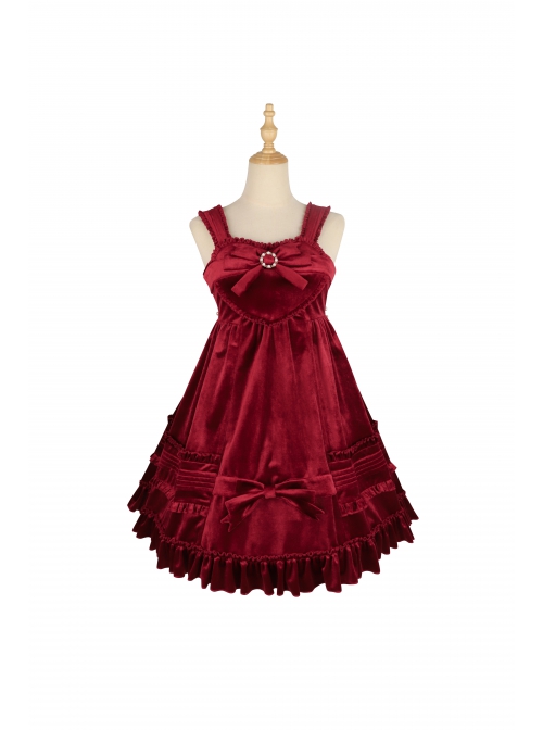 Rococo Series JSK Pure Color Velvet Elegant Classic Lolita Ruffle Sling Dress