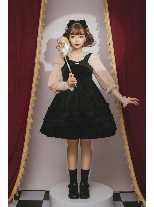 Rococo Series JSK Pure Color Velvet Elegant Classic Lolita Ruffle Sling Dress