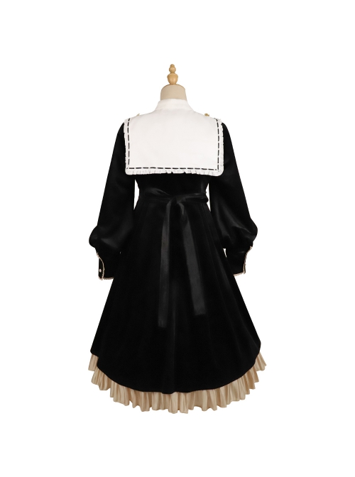 Ms Lily Series OP Black Elegant Court Style Classic Lolita Long Sleeve Dress