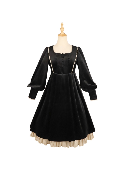 Ms Lily Series OP Black Elegant Court Style Classic Lolita Long Sleeve Dress