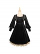 Ms Lily Series OP Black Elegant Court Style Classic Lolita Long Sleeve Dress