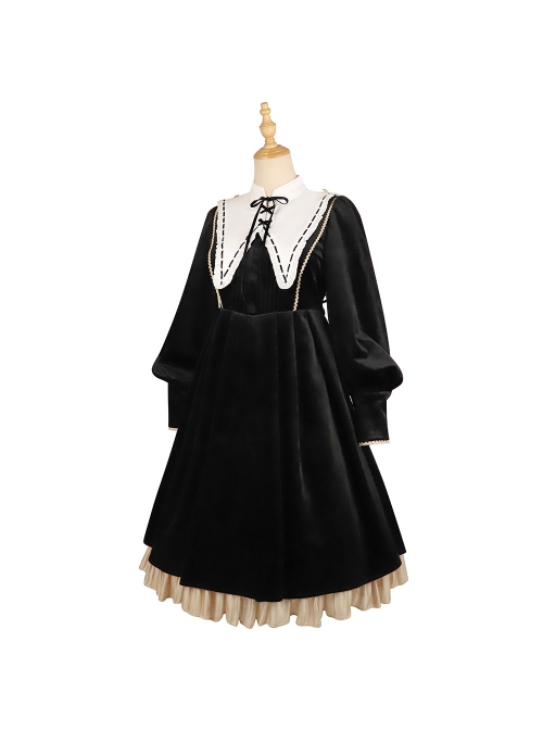 Ms Lily Series OP Black Elegant Court Style Classic Lolita Long Sleeve Dress