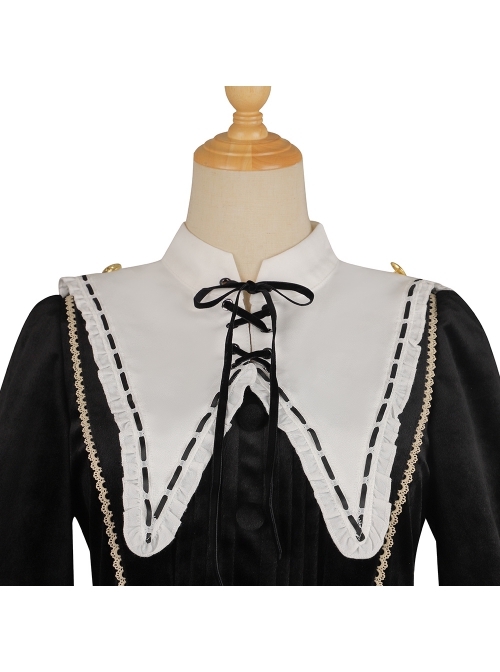 Ms Lily Series OP Black Elegant Court Style Classic Lolita Long Sleeve Dress