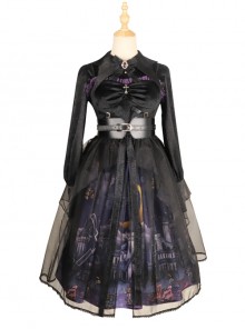 Witch Small Town Series JSK Design 2 Halloween Black Retro Gothic Lolita Sling Dress