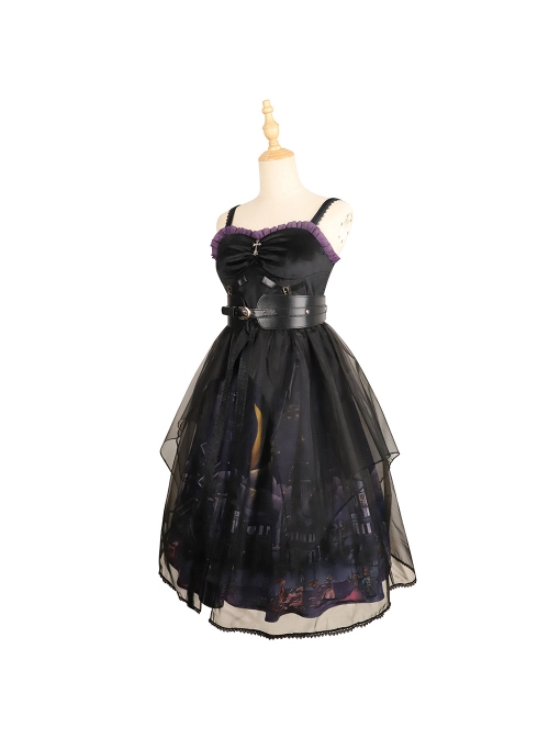 Witch Small Town Series JSK Design 2 Halloween Black Retro Gothic Lolita Sling Dress