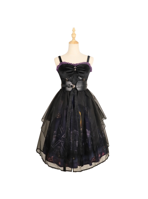 Witch Small Town Series JSK Design 2 Halloween Black Retro Gothic Lolita Sling Dress