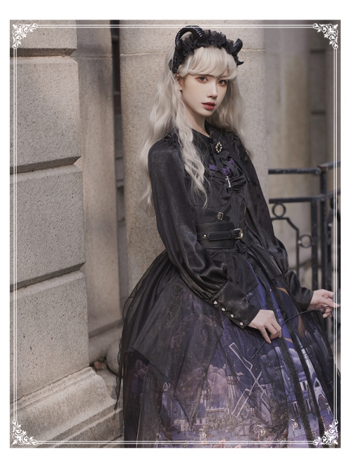 Witch Small Town Series JSK Design 2 Halloween Black Retro Gothic Lolita Sling Dress