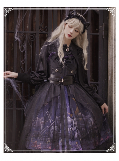 Witch Small Town Series JSK Design 2 Halloween Black Retro Gothic Lolita Sling Dress