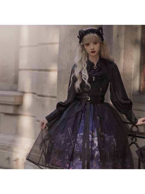 Witch Small Town Series JSK Design 2 Halloween Black Retro Gothic Lolita Sling Dress