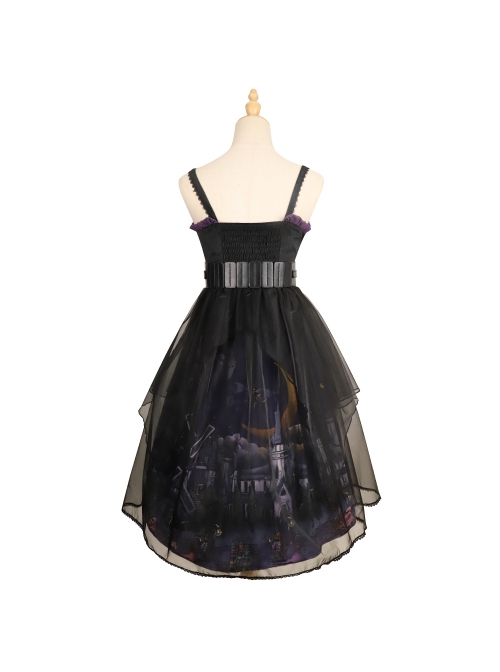 Witch Small Town Series JSK Design 2 Halloween Black Retro Gothic Lolita Sling Dress