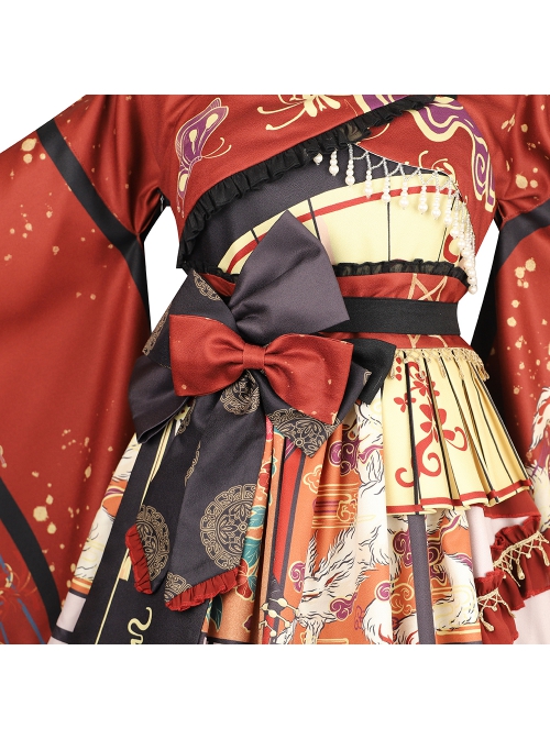 Fox Demon Series JSK Japanese Style Vintage Printing Sweet Lolita Red Sling Dress