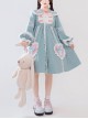 Bunny Series OP Rabbit Ears Doll Collar Autumn Winter Sweet Lolita Blue Lantern Sleeve Long Sleeve Dress