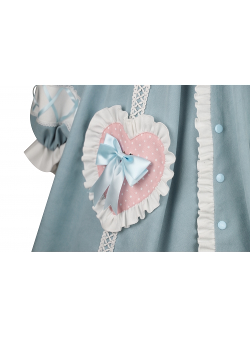 Bunny Series OP Rabbit Ears Doll Collar Autumn Winter Sweet Lolita Blue Lantern Sleeve Long Sleeve Dress