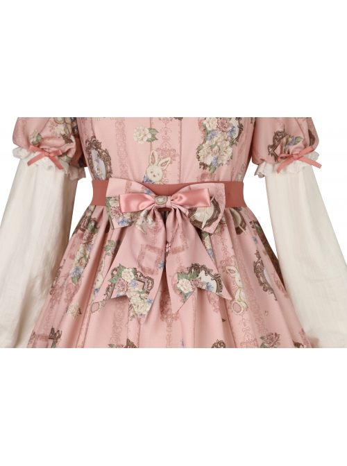 Bears Story Series OP Elegant Printing Doll Feeling Classic Lolita Pink Long Sleeve Dress