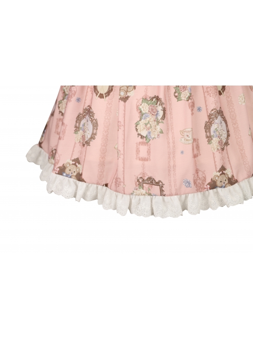 Bears Story Series OP Elegant Printing Doll Feeling Classic Lolita Pink Long Sleeve Dress