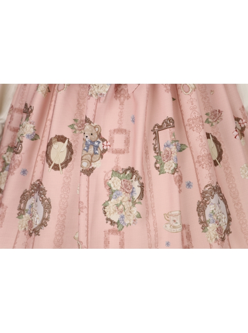 Bears Story Series OP Elegant Printing Doll Feeling Classic Lolita Pink Long Sleeve Dress
