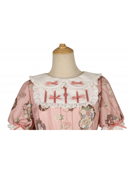 Bears Story Series OP Elegant Printing Doll Feeling Classic Lolita Pink Long Sleeve Dress