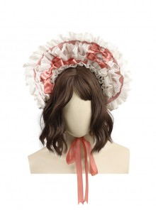 Bears Story Series BNT Elegant Doll Feeling White Lace Pink Bowknots Hat Classic Lolita Pink Bonnet