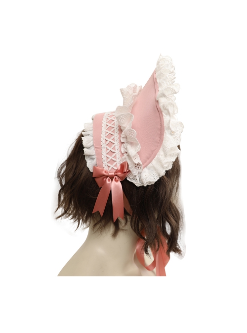 Bears Story Series BNT Elegant Doll Feeling White Lace Pink Bowknots Hat Classic Lolita Pink Bonnet