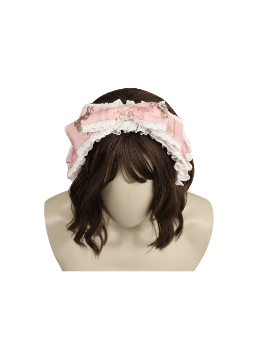 Bears Story Series KC Doll Feeling White Lace Pink Elegant Printing Bowknots Classic Lolita Headband