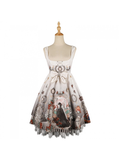 Black Fairy Tale Series JSK Darkness Printing Retro Gothic Lolita Sling Dress