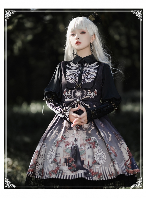 Black Fairy Tale Series JSK Darkness Printing Retro Gothic Lolita Sling Dress