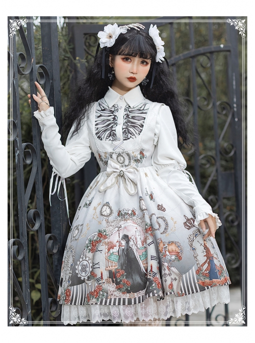 Black Fairy Tale Series JSK Darkness Printing Retro Gothic Lolita Sling Dress