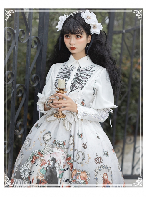 Black Fairy Tale Series Darkness Skeleton Printing Retro Gothic Lolita Long Sleeve Shirt