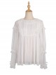 Court Style Elegant Ruffle Collar Elastic Skin-friendly Classic Lolita Pure Color Long Sleeve Shirt