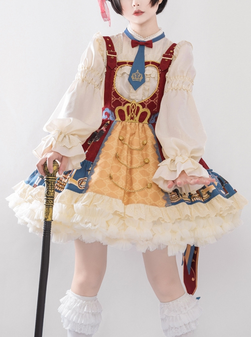 Clara Series JSK Nutcracker Themed Printing Christmas Sweet Lolita Apricot Back Straps Dress