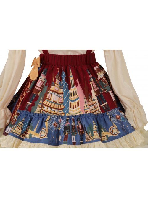 Clara Series JSK Nutcracker Themed Printing Christmas Sweet Lolita Apricot Back Straps Dress