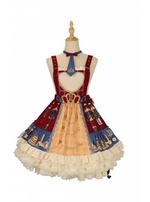 Clara Series JSK Nutcracker Themed Printing Christmas Sweet Lolita Apricot Back Straps Dress