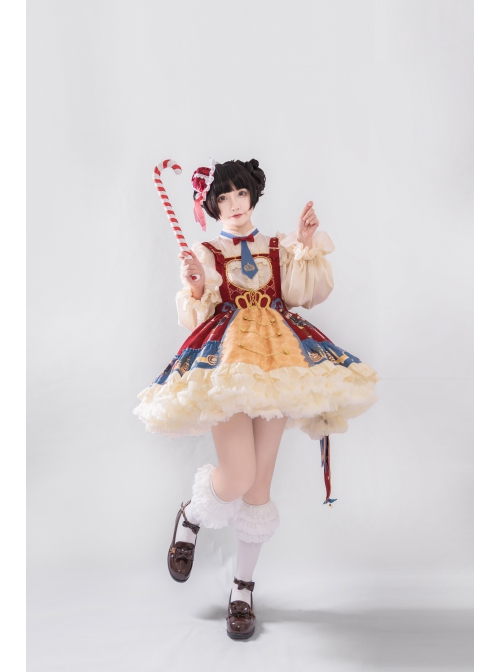 Clara Series JSK Nutcracker Themed Printing Christmas Sweet Lolita Apricot Back Straps Dress