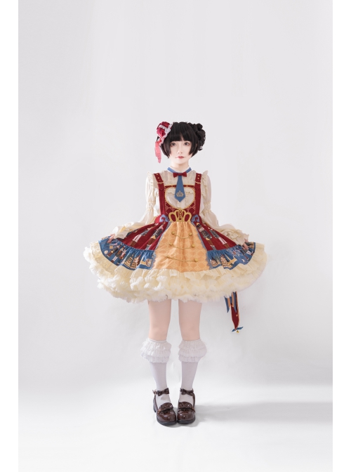 Clara Series JSK Nutcracker Themed Printing Christmas Sweet Lolita Apricot Back Straps Dress