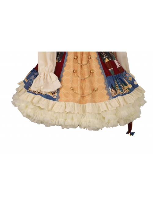 Clara Series JSK Nutcracker Themed Printing Christmas Sweet Lolita Apricot Back Straps Dress