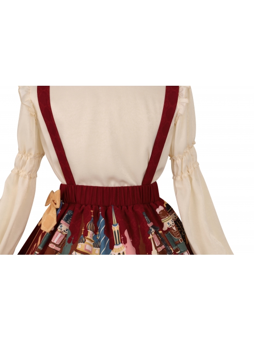 Clara Series JSK Nutcracker Themed Printing Christmas Sweet Lolita Apricot Back Straps Dress