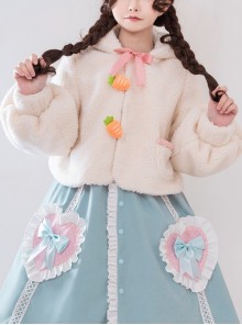 Bunny Series Autumn Winter Cream-colored Rabbit Ears Lambswool Short Coat