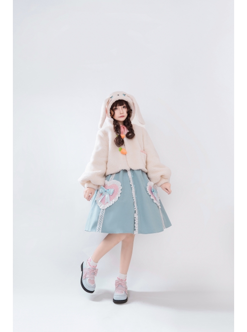 Bunny Series Autumn Winter Cream-colored Rabbit Ears Lambswool Short Coat